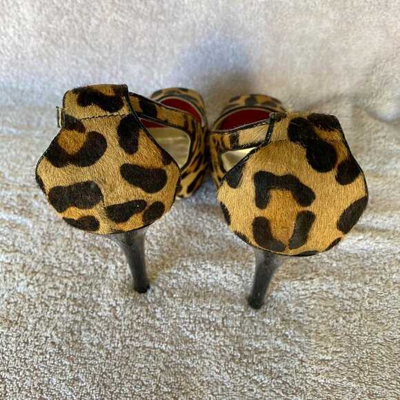 Guess Leopard Print Peep Toe Slingback Heels Size 8M Red Accent Stiletto Pumps - Picture 3 of 7